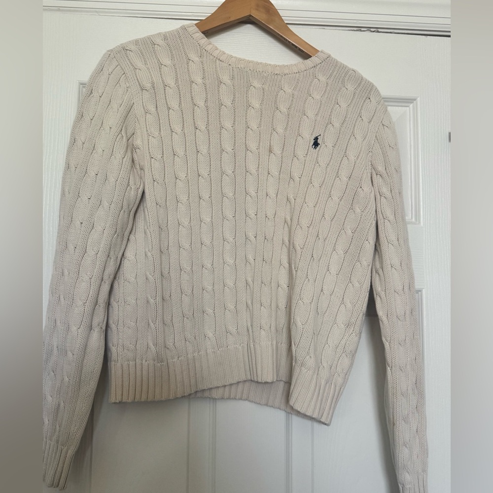 Polo Ralph Lauren Women's Classic Cable-knit Cotton Crewneck Sweater Sz L